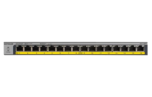 Netgear GS116PP Switch, 16-Port POE/POE  Gigabit Ethernet Unmanaged, with 183W POE Budget Rack-Mount or Wall-Mount