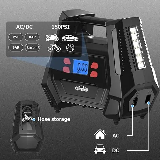 Compact Oasser 150 PSI Portable Air Compressor Tire Inflator