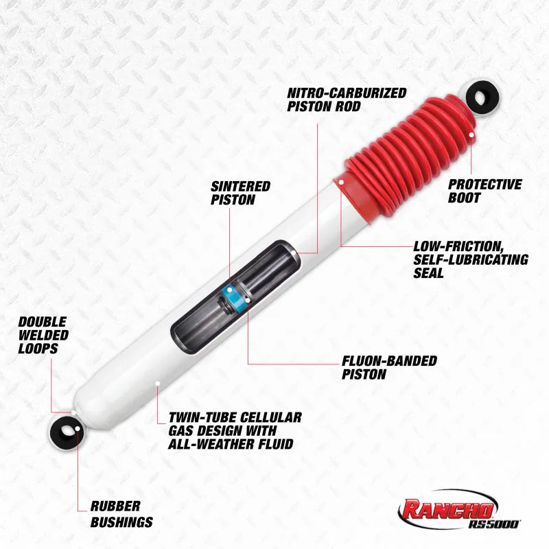 Rancho RS5000 Series Steering Stabilizer - Twintube - 13.15" Compressed/20.70" Extended - 2.17" OD - Steel - White Paint - Universal