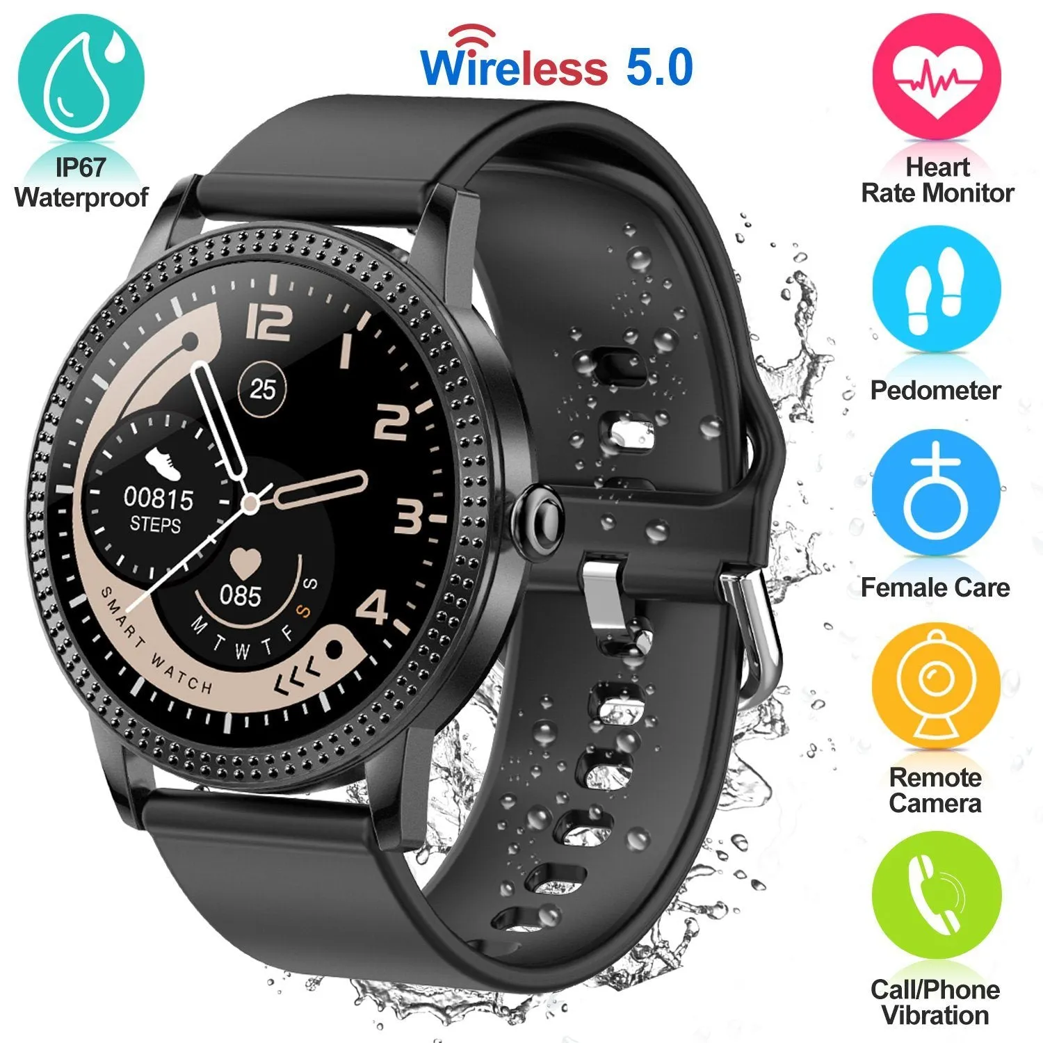 Smartwatch Fitness Tracker 1.08" Touch Screen