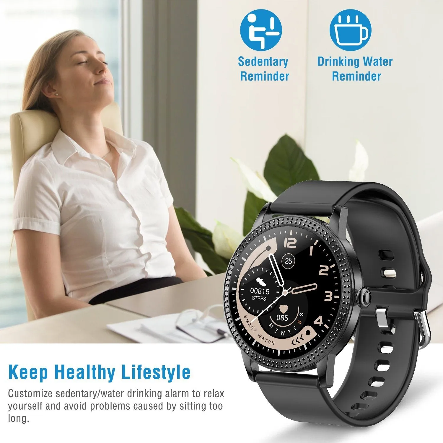 Smartwatch Fitness Tracker 1.08" Touch Screen