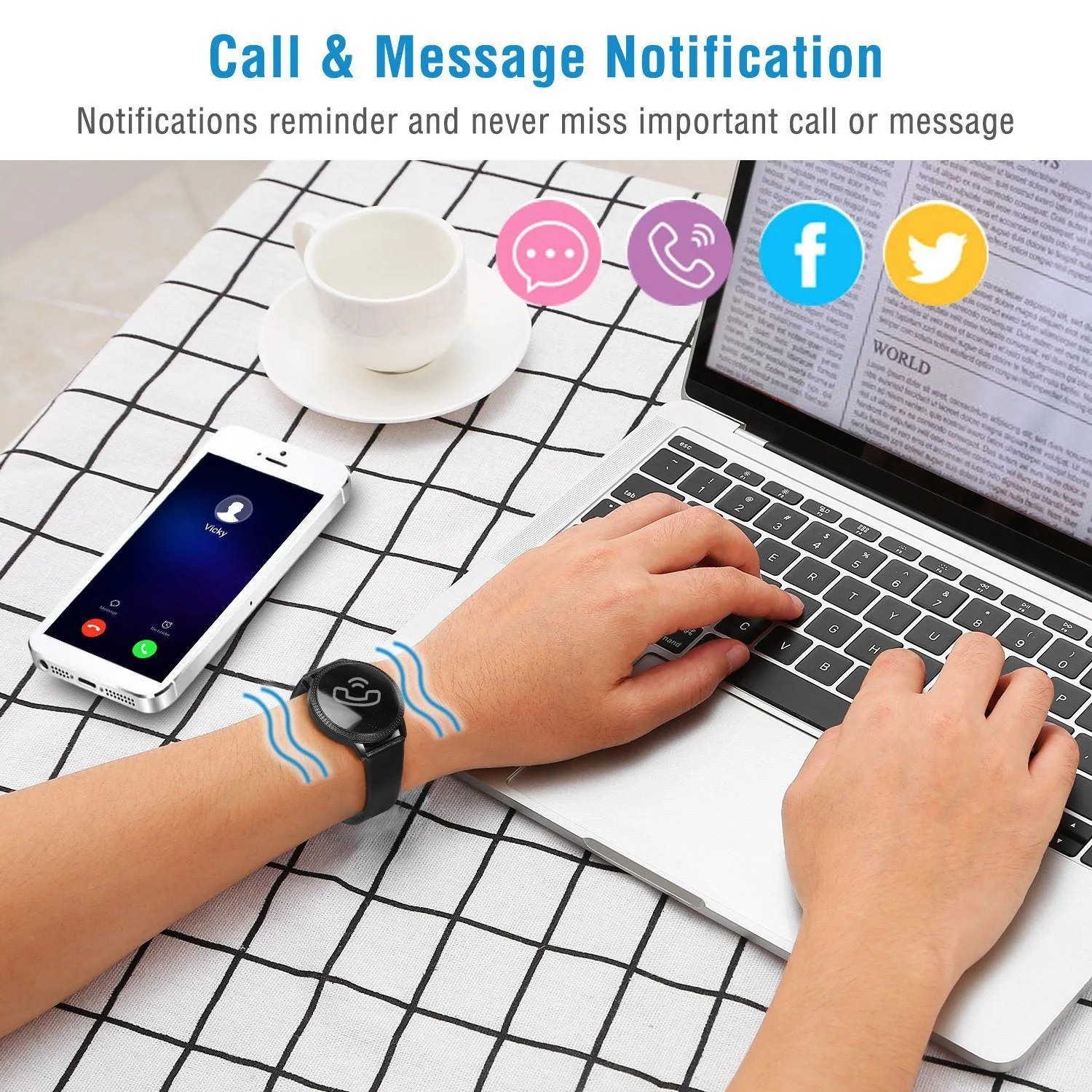 Smartwatch Fitness Tracker 1.08" Touch Screen