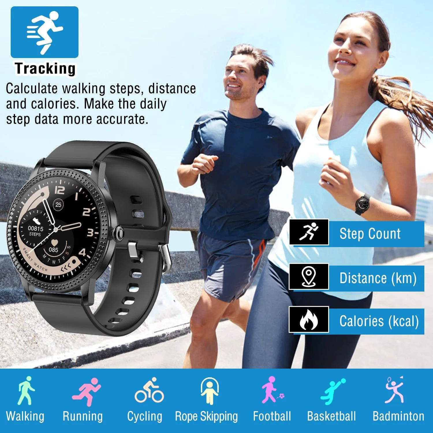 Smartwatch Fitness Tracker 1.08" Touch Screen