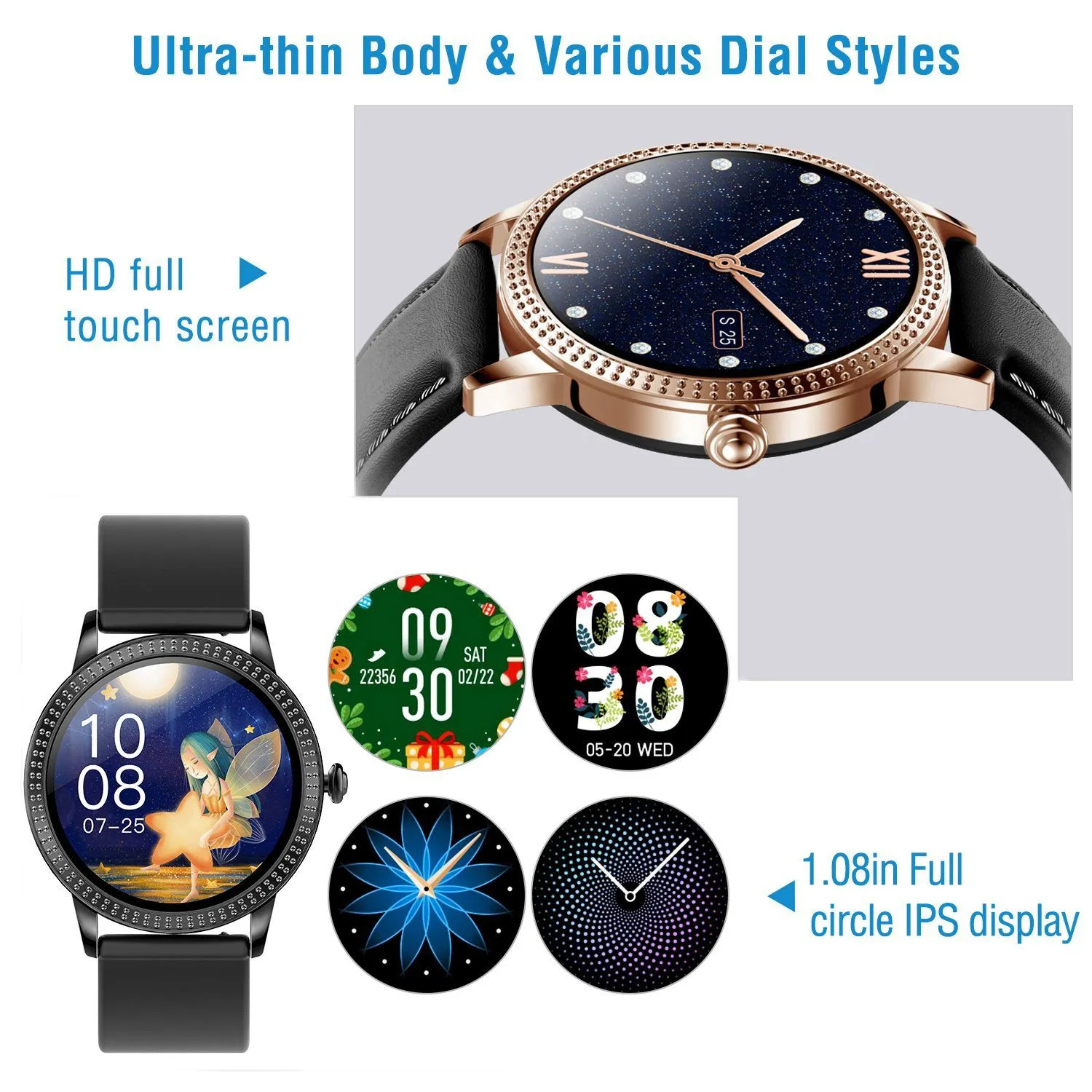 Smartwatch Fitness Tracker 1.08" Touch Screen