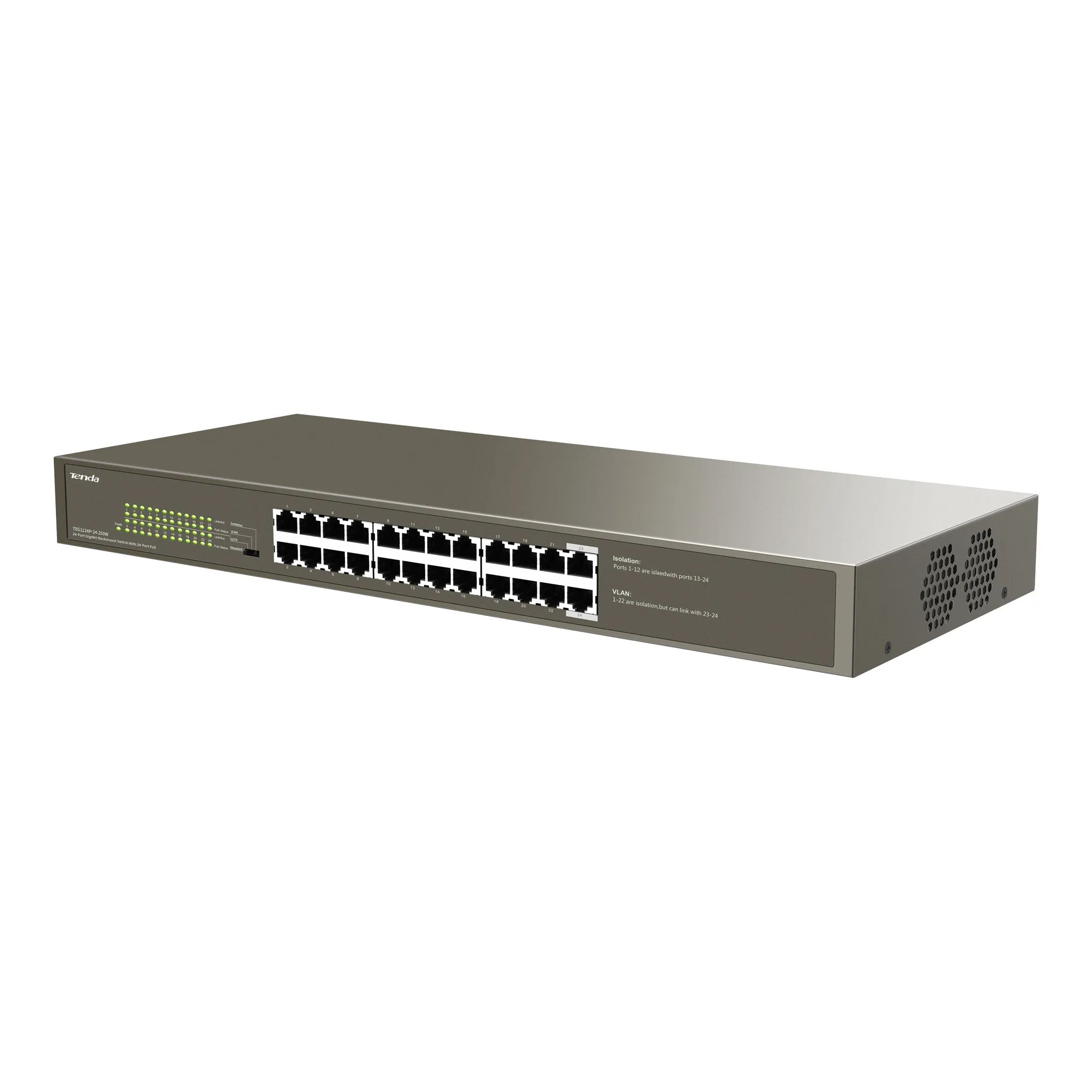 Tenda TEG1124P-24-250W 24-Port 225W Gigabit Rackmount Ethernet Switch with 24-Port PoE