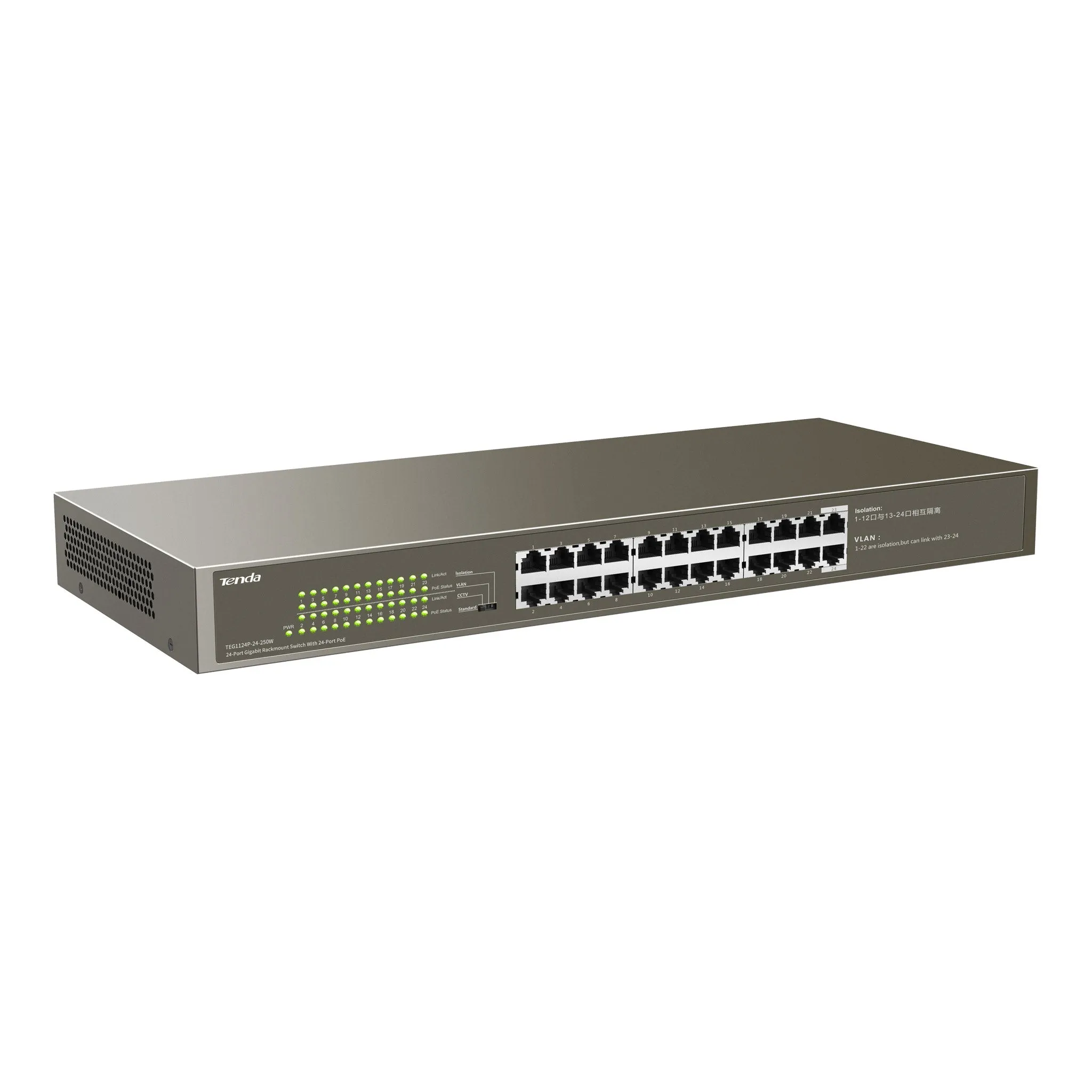 Tenda TEG1124P-24-250W 24-Port 225W Gigabit Rackmount Ethernet Switch with 24-Port PoE