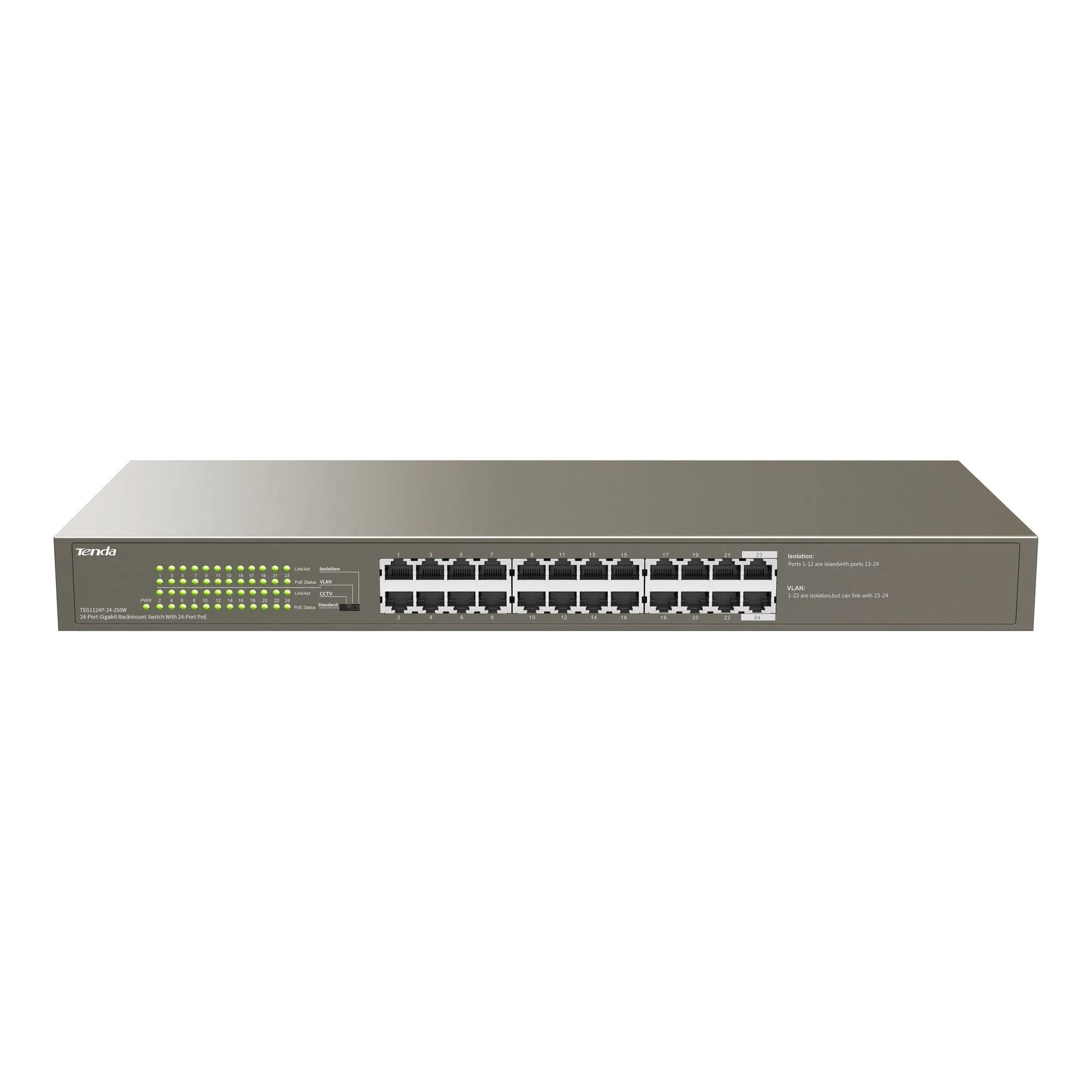 Tenda TEG1124P-24-250W 24-Port 225W Gigabit Rackmount Ethernet Switch with 24-Port PoE