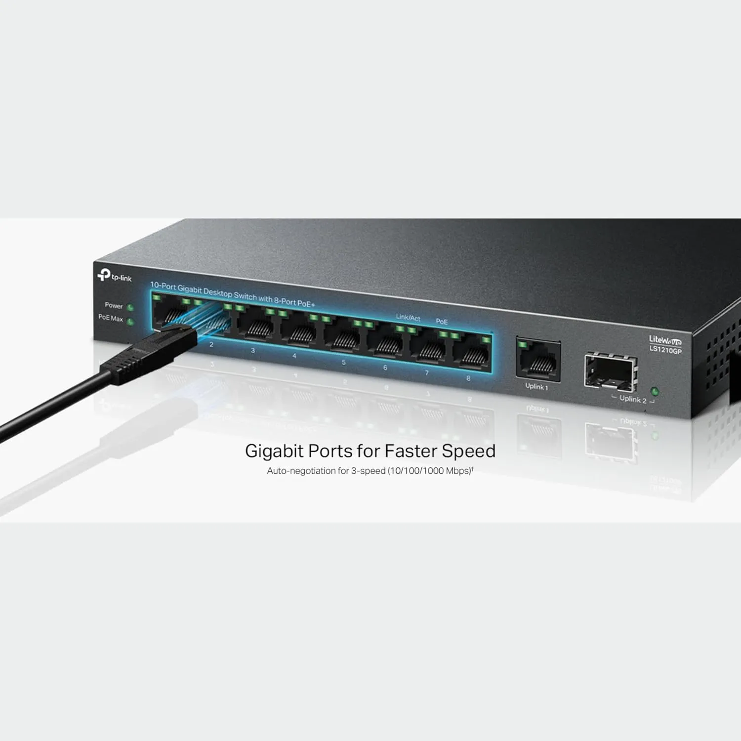 TP-Link 10-Port Gigabit Desktop Switch with 8 PoE  Ports, 61W Budget, 250m PoE Transmission, Fanless Metal Case, Plug and Play