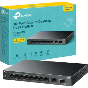 TP-Link 10-Port Gigabit Desktop Switch with 8 PoE  Ports, 61W Budget, 250m PoE Transmission, Fanless Metal Case, Plug and Play
