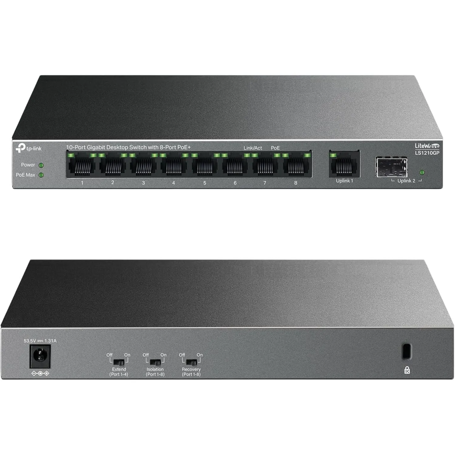 TP-Link 10-Port Gigabit Desktop Switch with 8 PoE  Ports, 61W Budget, 250m PoE Transmission, Fanless Metal Case, Plug and Play