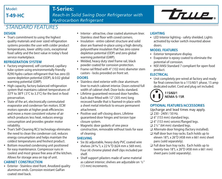 True Reach-In Refrigerated 2 Door T49HC