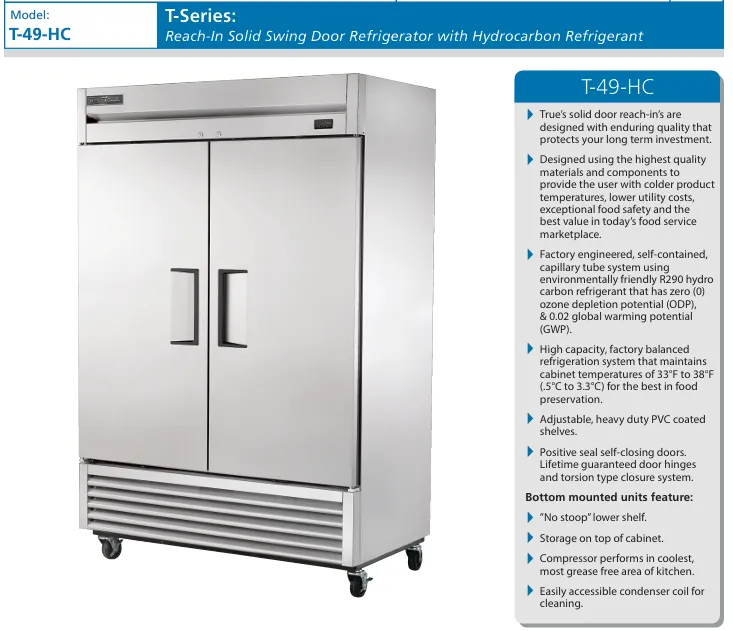 True Reach-In Refrigerated 2 Door T49HC
