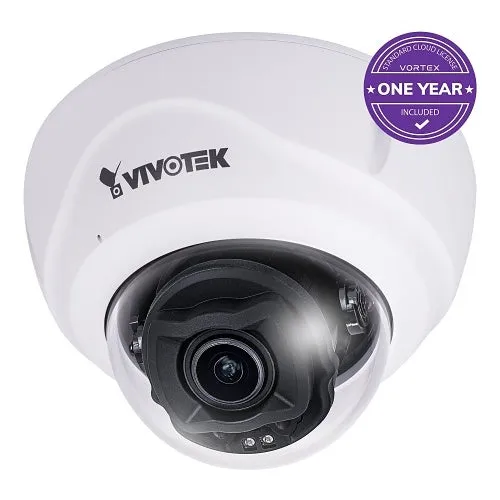 VIVOTEK FD837-HTV-1Y VORTEX 5MP IP67 & IK10 Dome, 2.7-13.5mm Remote Focus P-Iris Lens, with 1-year VSaaS License, White, 30-Day Video Onboard Storage, NDAA and TAA Compliant