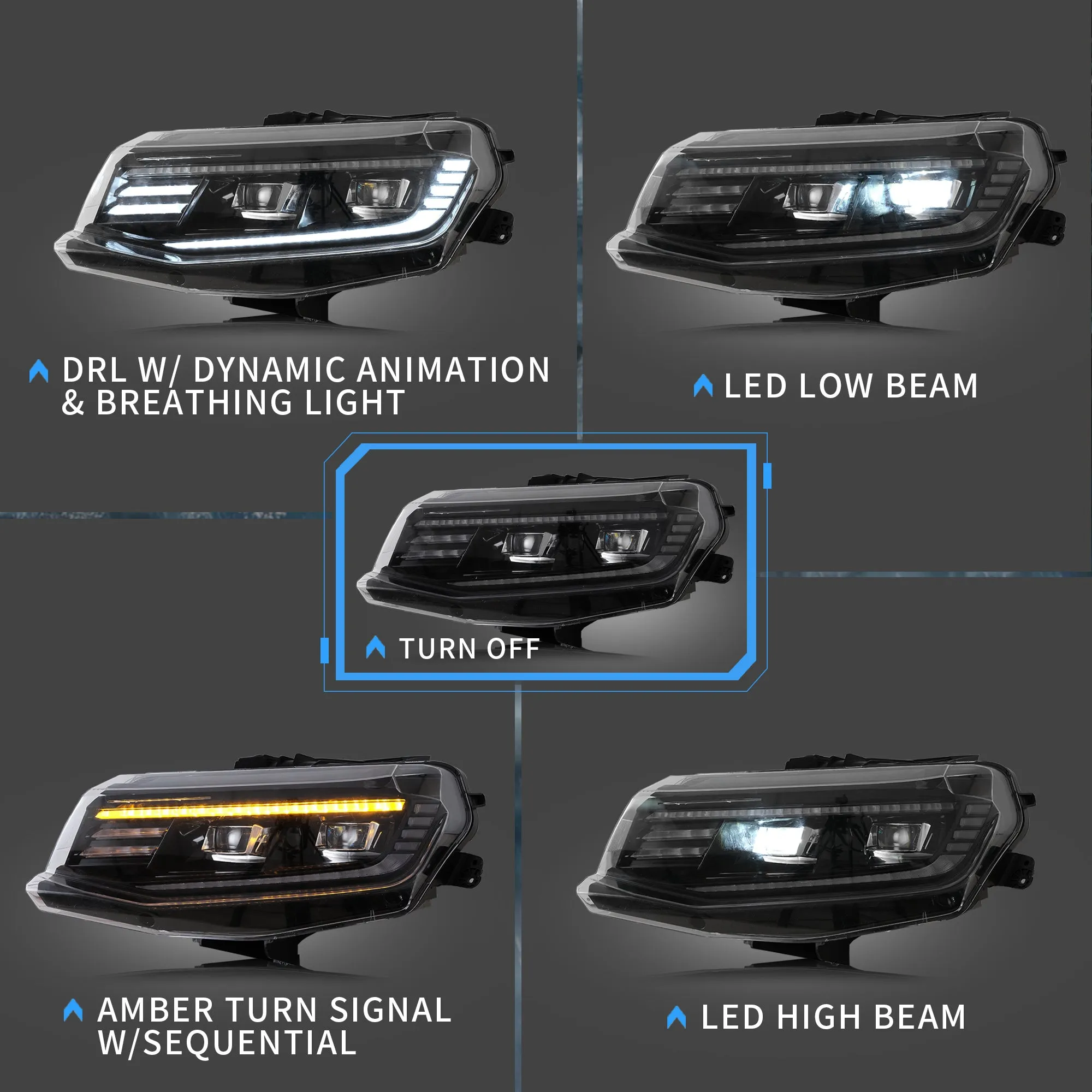 VLAND LED Projector Headlights For Chevrolet / Chevy Camaro 2016-2018 [DOT.]